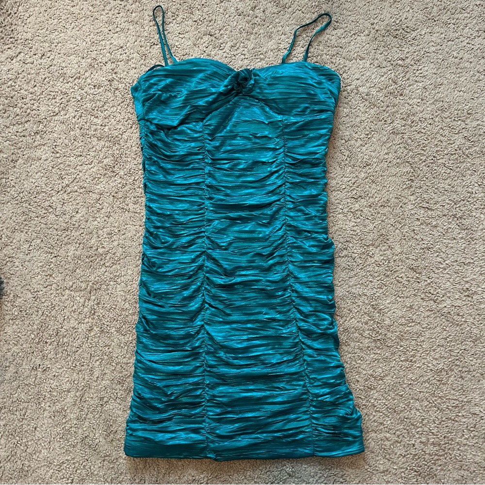 Teal Blue Ruched Bodycon Mini Dress Juniors Size 13